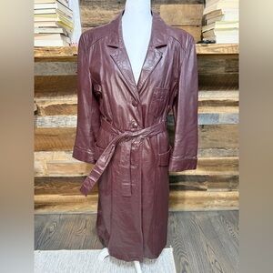 Avanti Burgundy Leather Trench Coat with Belt